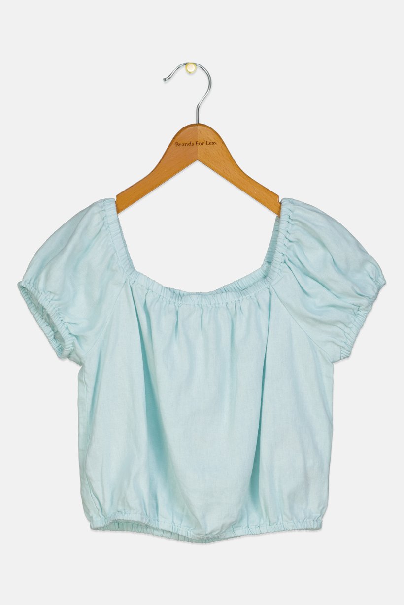 Kids Girl Square Neck Short Sleeves Plain Top, Mint Green