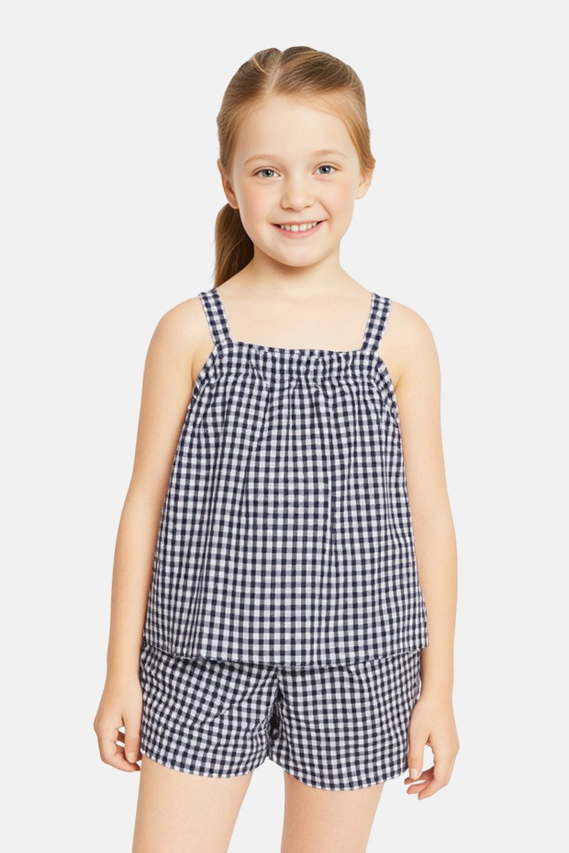 Kids Girl 2 Pieces Checkered Top And Shorts Sleepwear Set, Multicolor