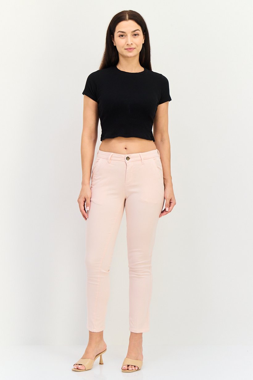 Women Chino Fit Solid Skinny Pants, Pink