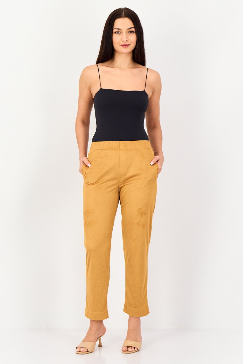Women Street Fit Textured Straight Leg Pants, Light Brown