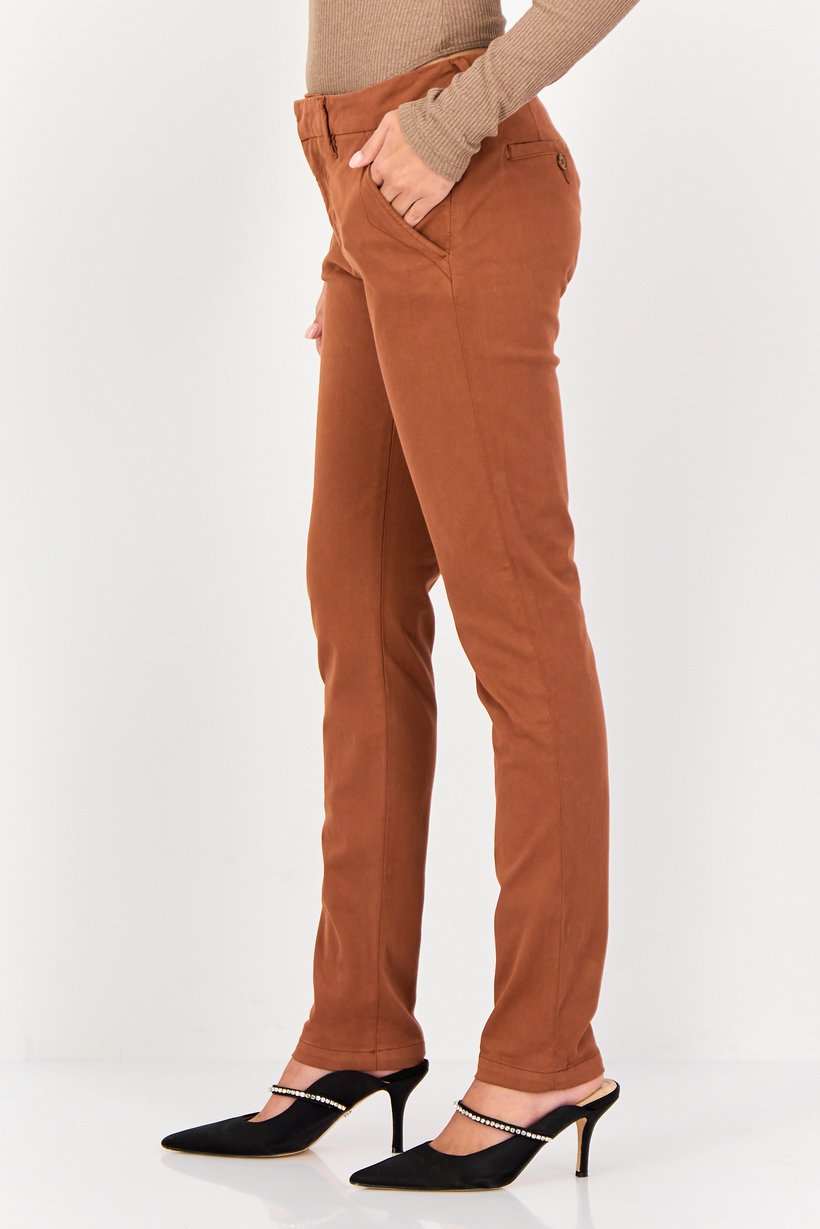 Women Skinny Fit Solid Skinny Pants, Brown