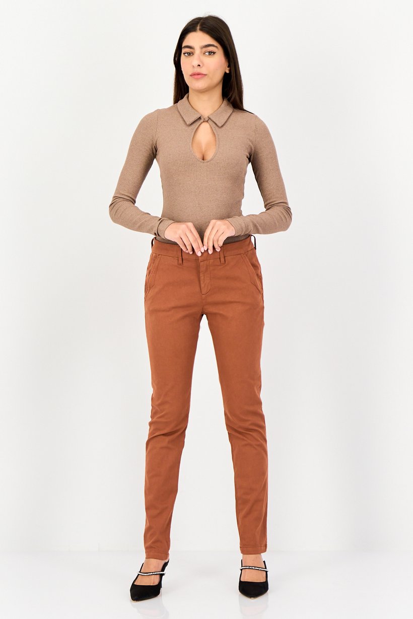 Women Skinny Fit Solid Skinny Pants, Brown