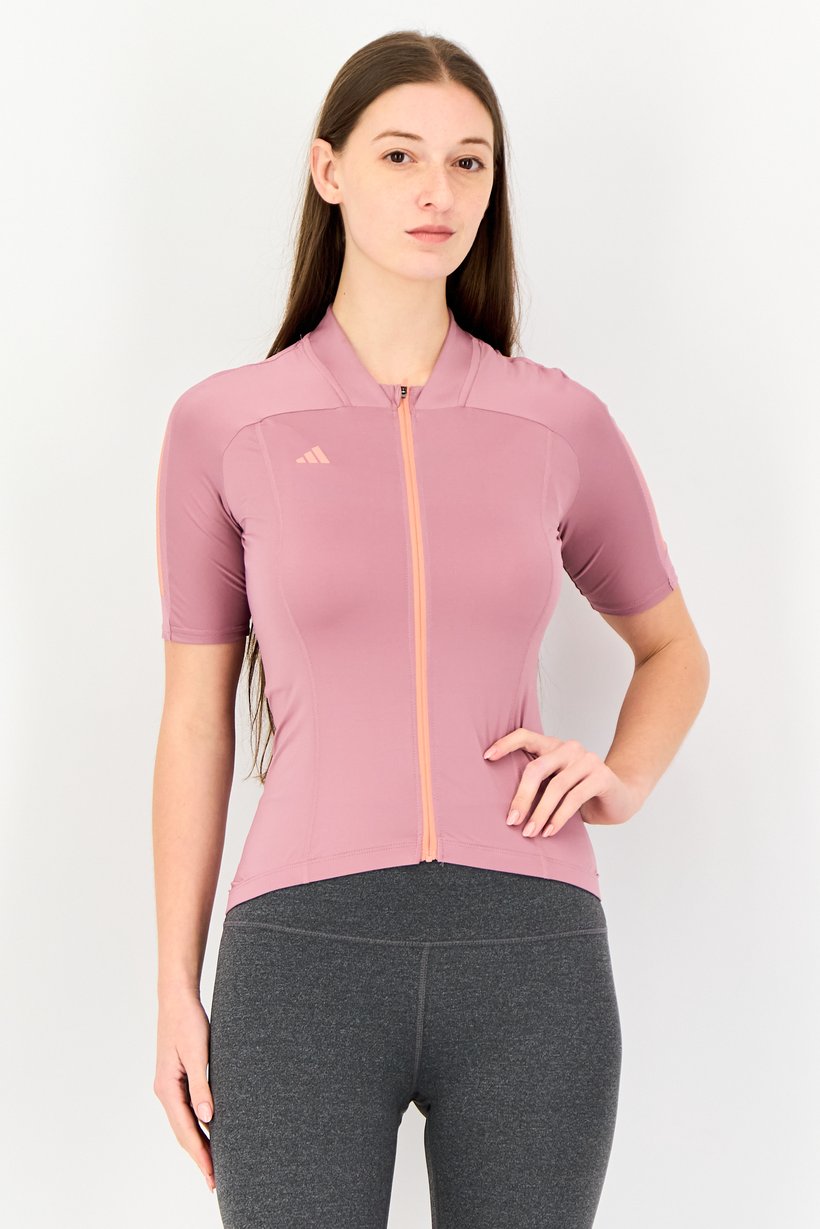 Women Sportswear Fit Short Sleeves Cycling Top, Mauve