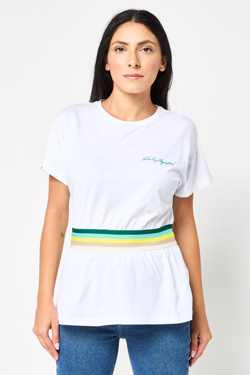 Women Crew Neck Short Sleeve Embroidered Blarritz Rape T-Shirt, White