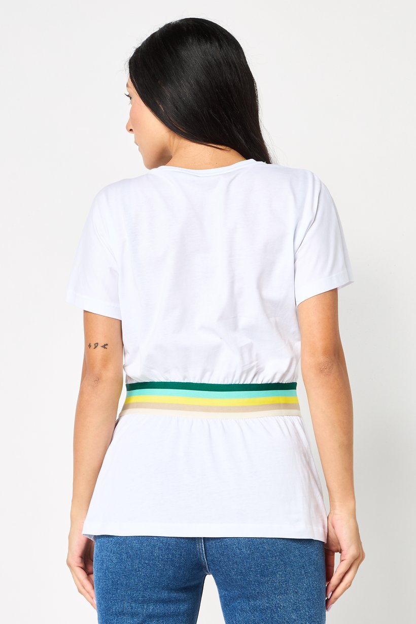 Women Crew Neck Short Sleeve Embroidered Blarritz Rape T-Shirt, White