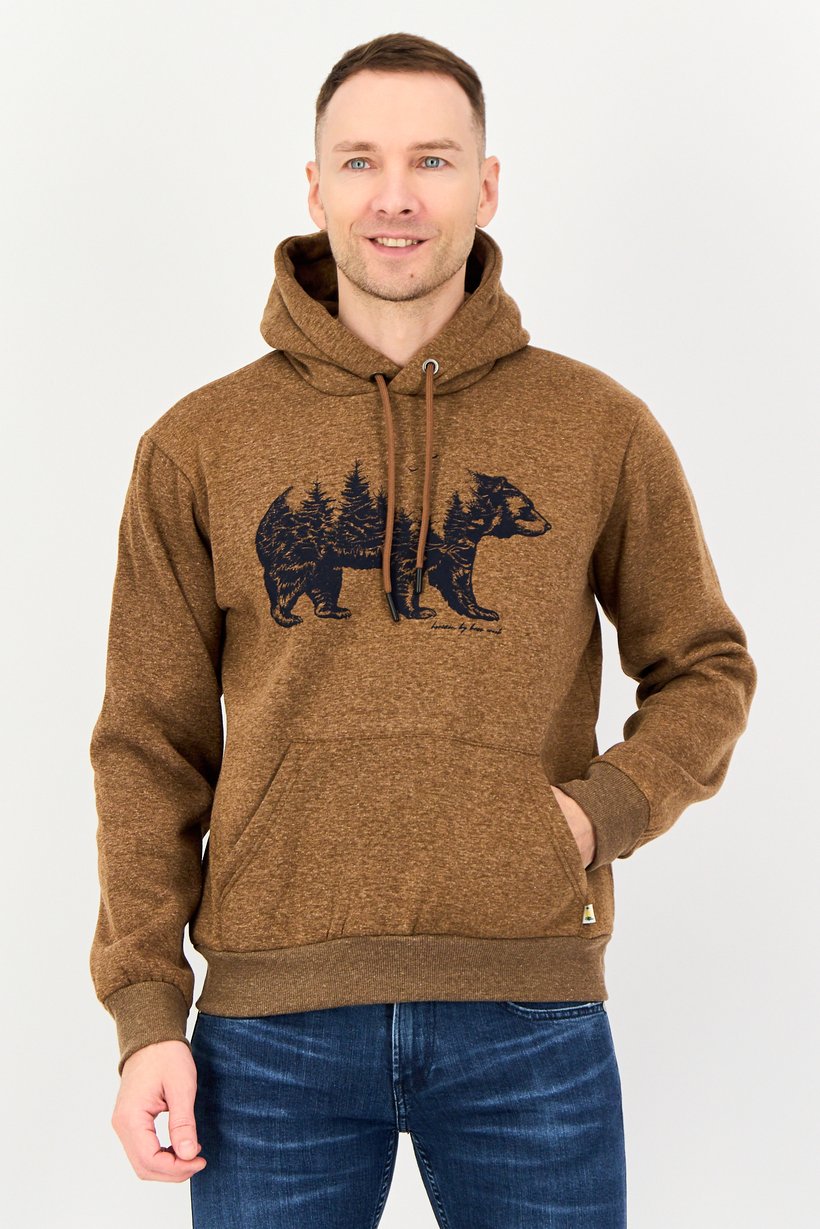 Men Graphic Long Sleeve Hoodie, Brown