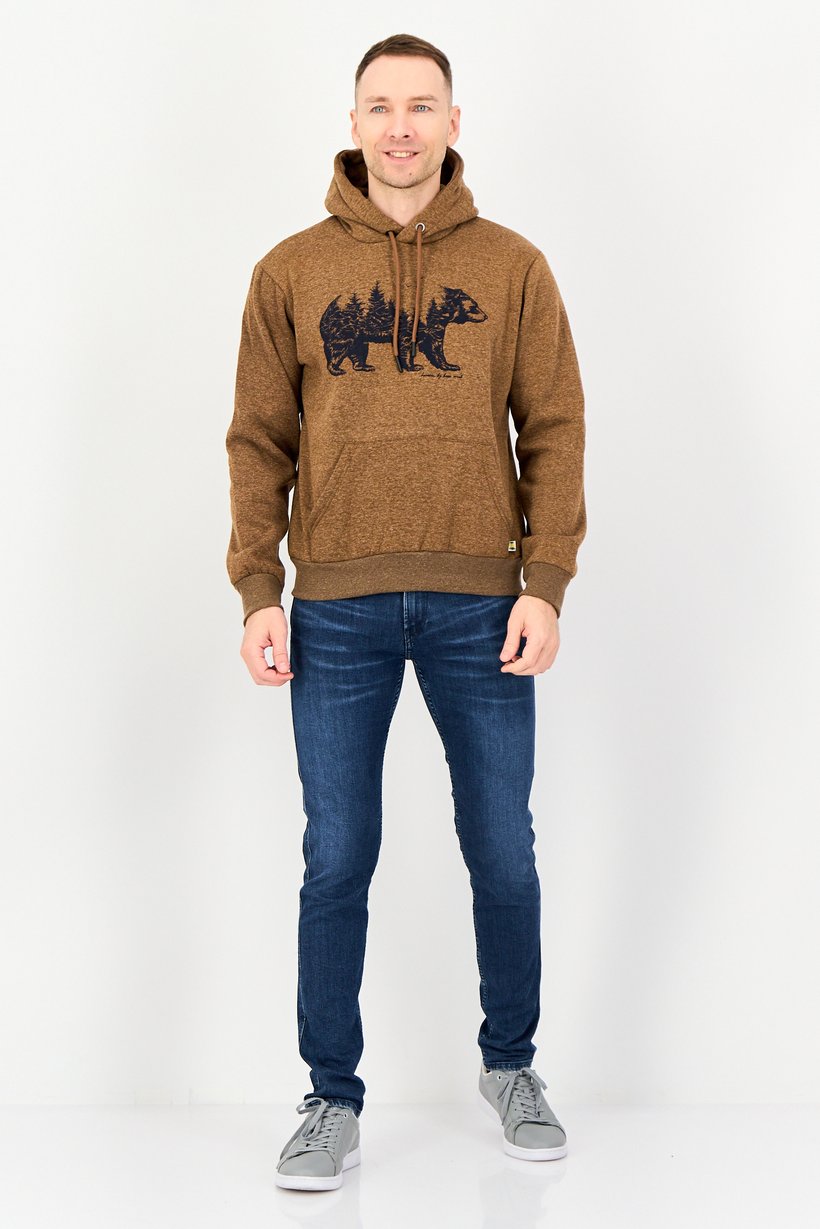 Men Graphic Long Sleeve Hoodie, Brown
