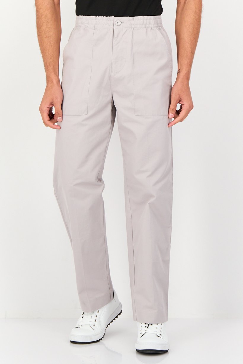 Men Regular Fit Plain Chino Pants, Grey