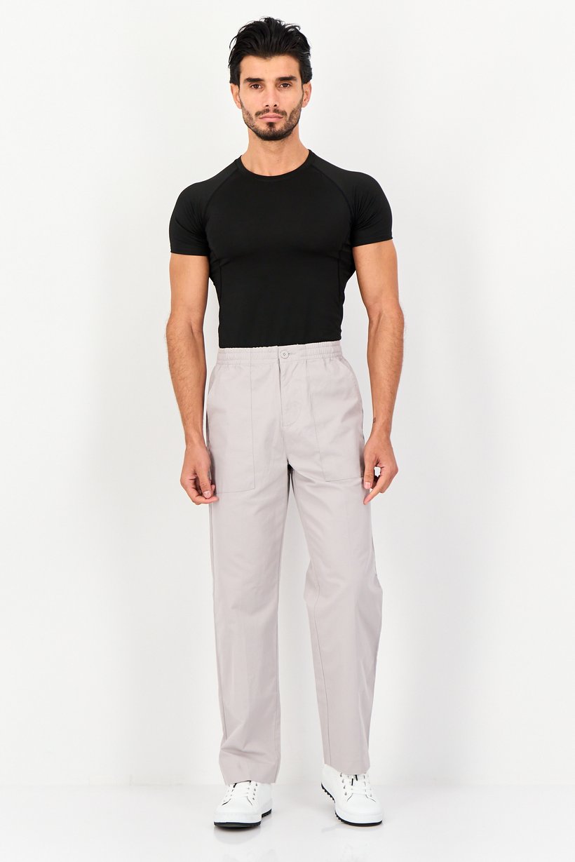Men Regular Fit Plain Chino Pants, Grey