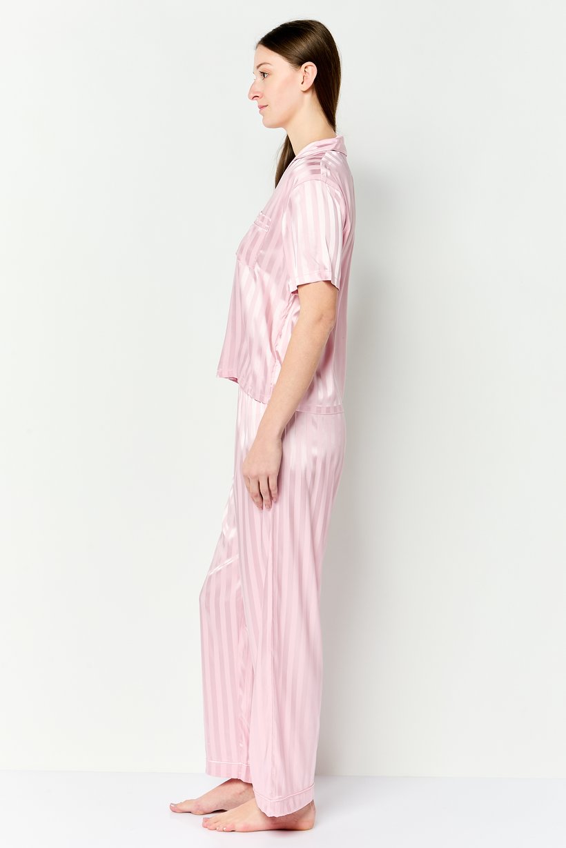Women 2 Pieces Stripe Short Sleeve Pajamas Set, Pink