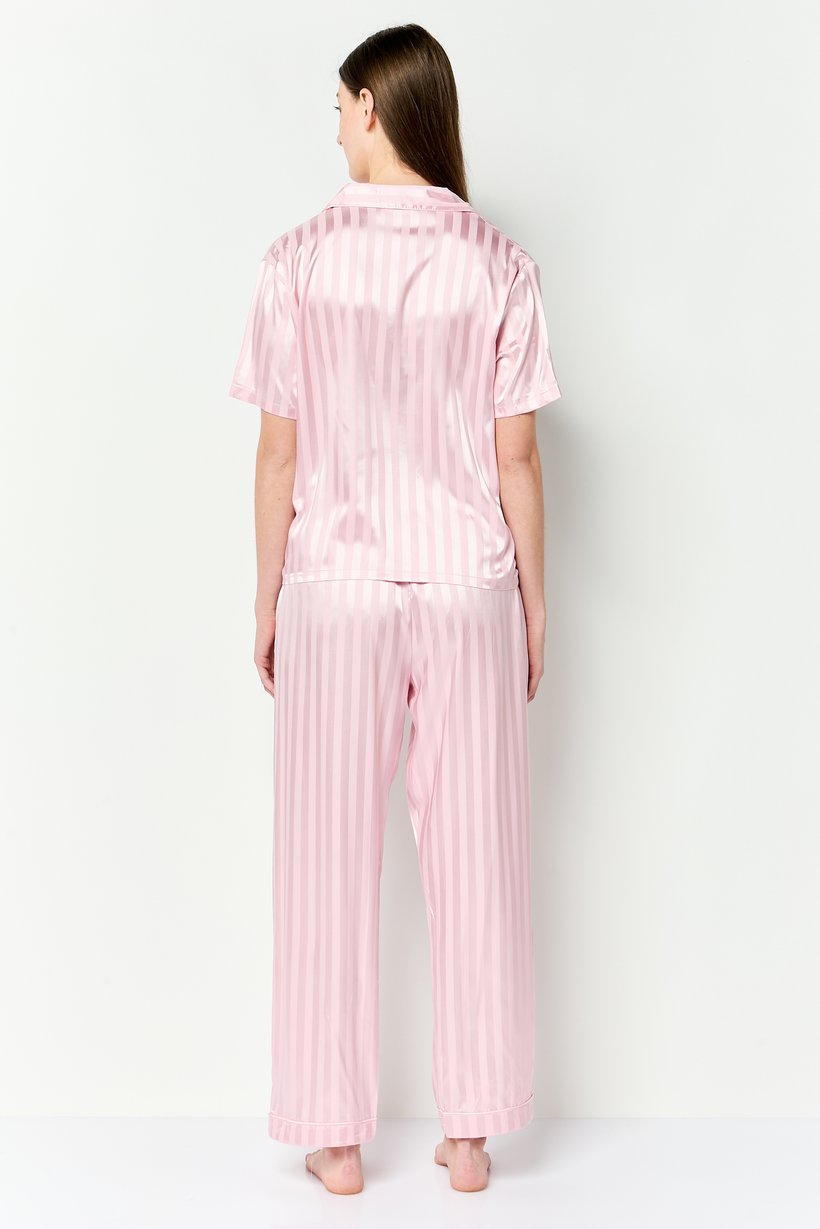 Women 2 Pieces Stripe Short Sleeve Pajamas Set, Pink