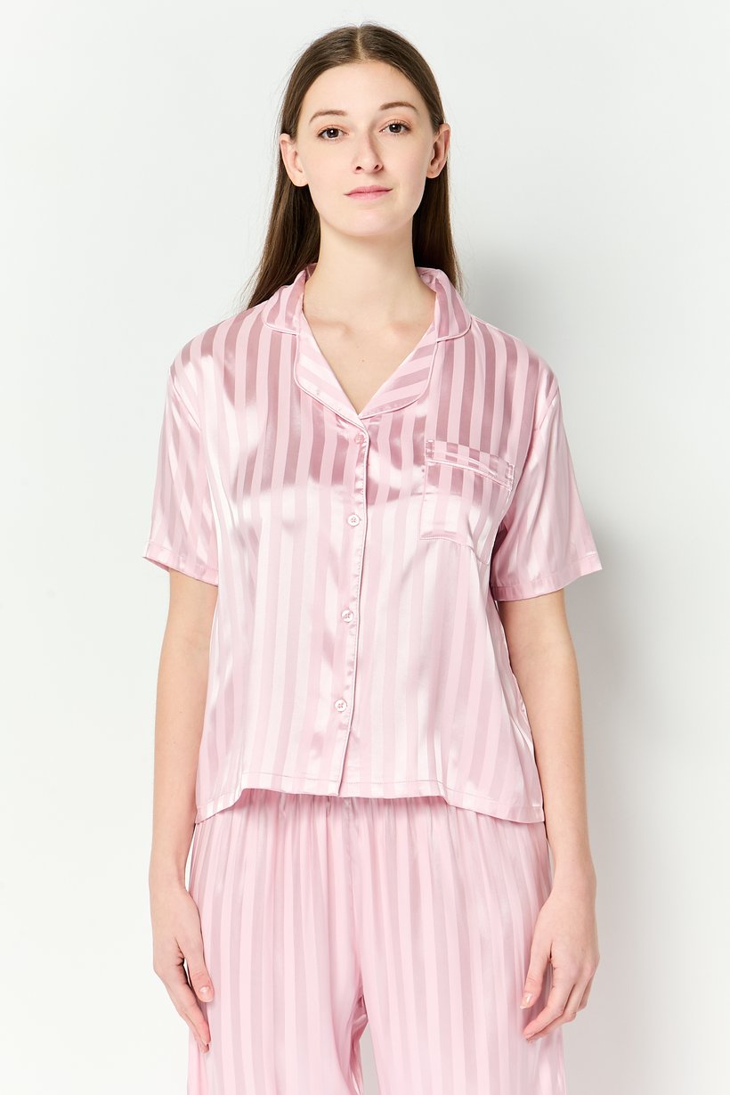 Women 2 Pieces Stripe Short Sleeve Pajamas Set, Pink