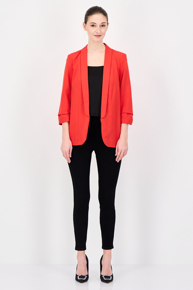 Women Regular Fit Plain Casual Blazer, Red