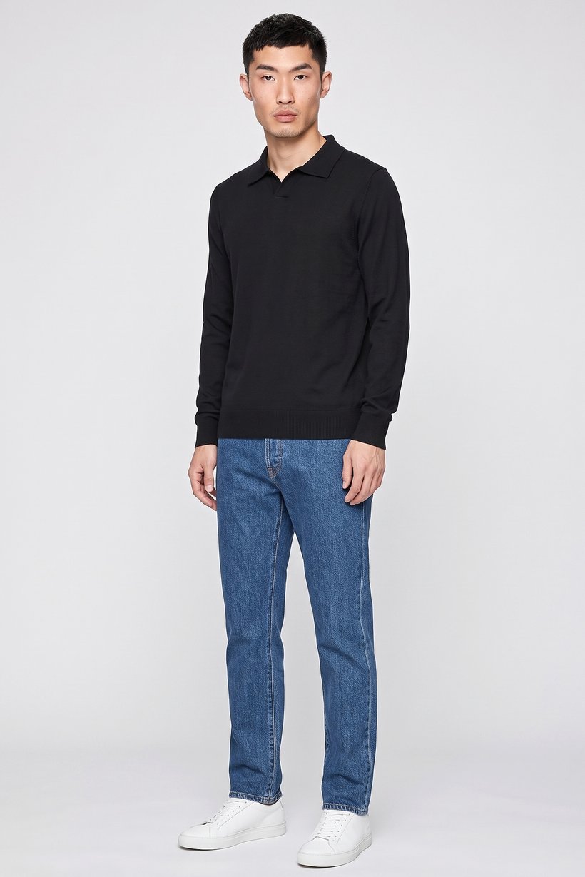 Men Spread Collar Textured Sweater, Black