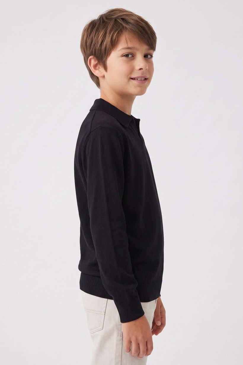 Kids Boy Spread ColorTextured Sweater, Black
