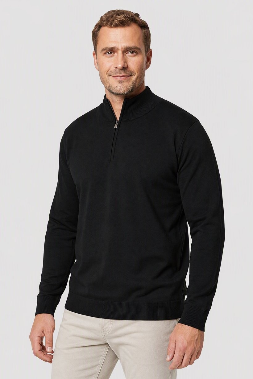 Men High Neck Long Sleeve Textured Sweater, Black