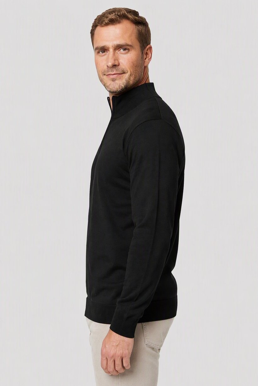 Men High Neck Long Sleeve Textured Sweater, Black