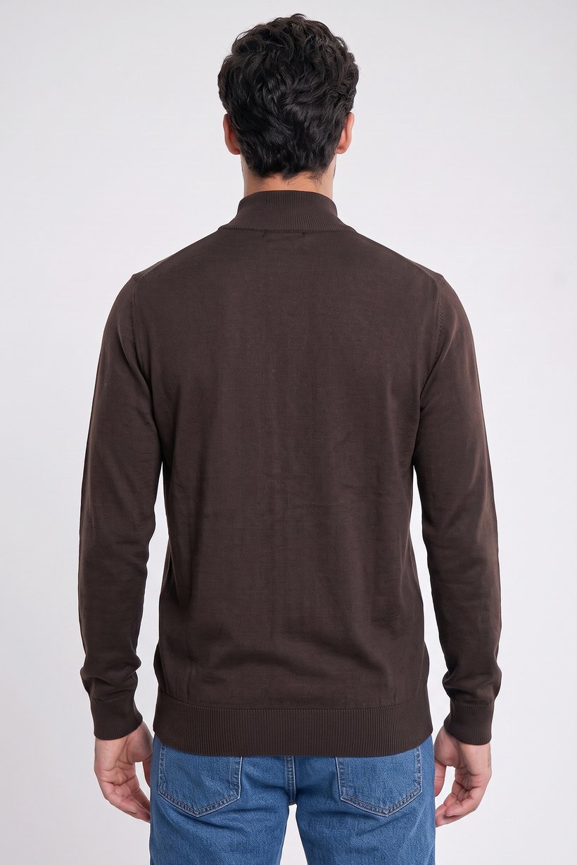 Men High Neck Long Sleeve Textured Sweater, Med Brown