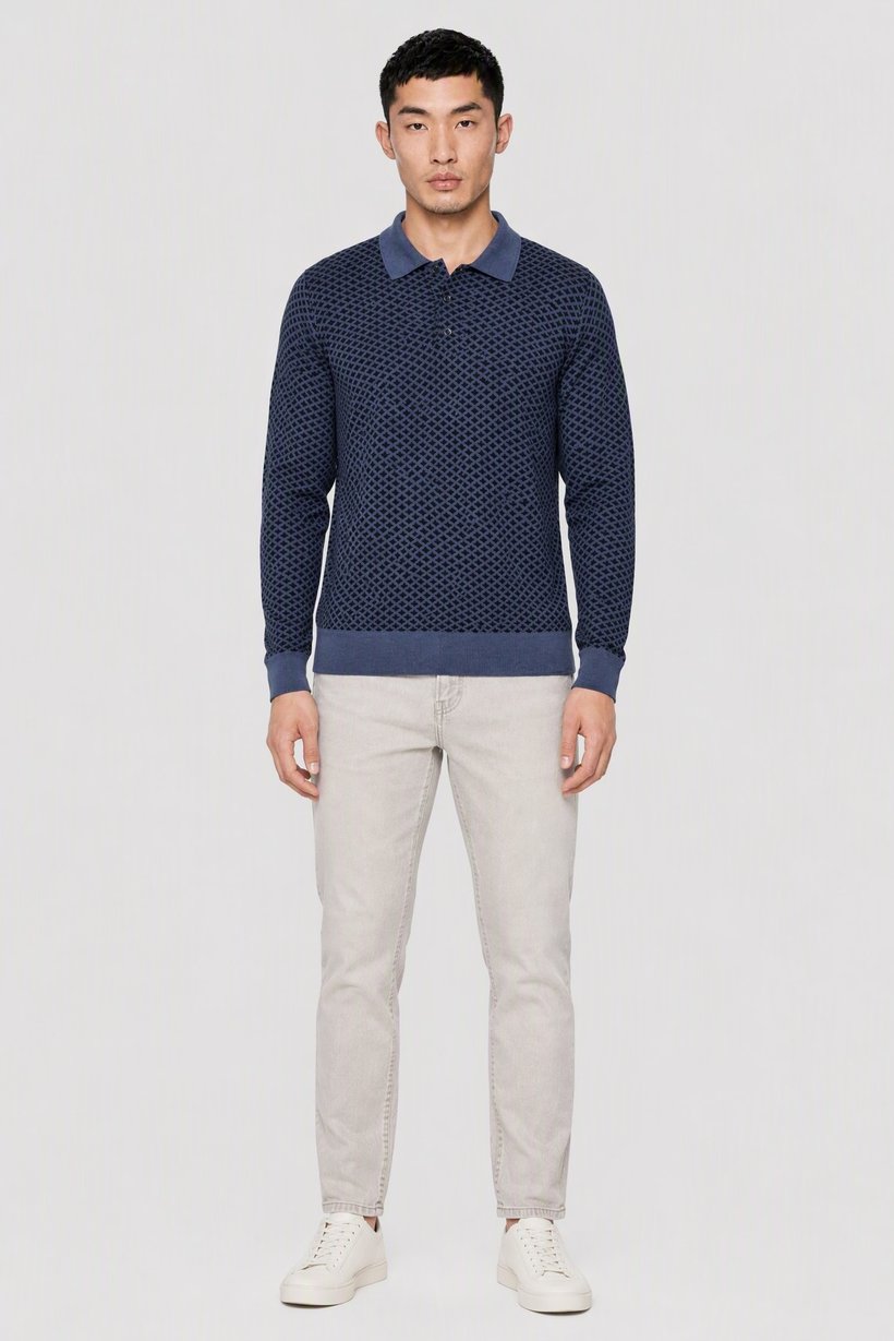 Men Spread Collor Textured Sweater, Multicolor