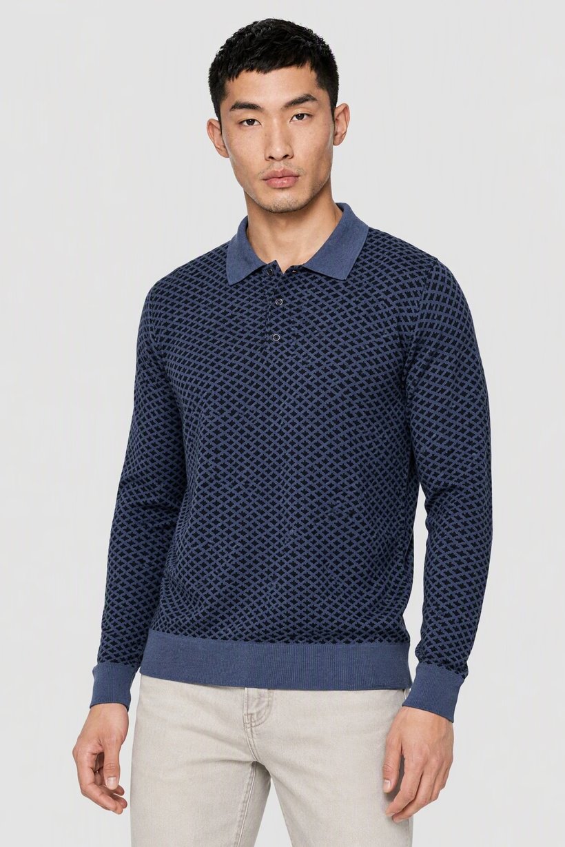 Men Spread Collor Textured Sweater, Multicolor
