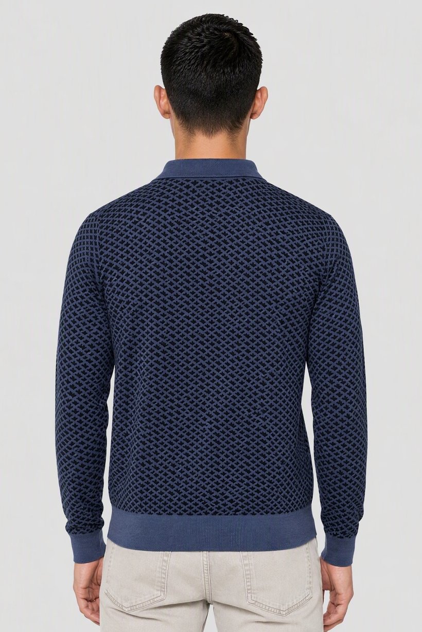 Men Spread Collor Textured Sweater, Multicolor
