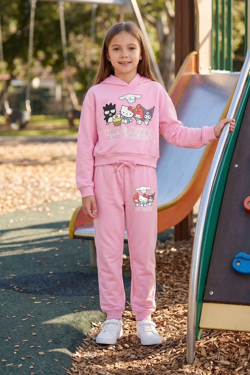Kids Girl 2 Pieces Hello Kitty And Friend Hoodie And Pants Set, Pink