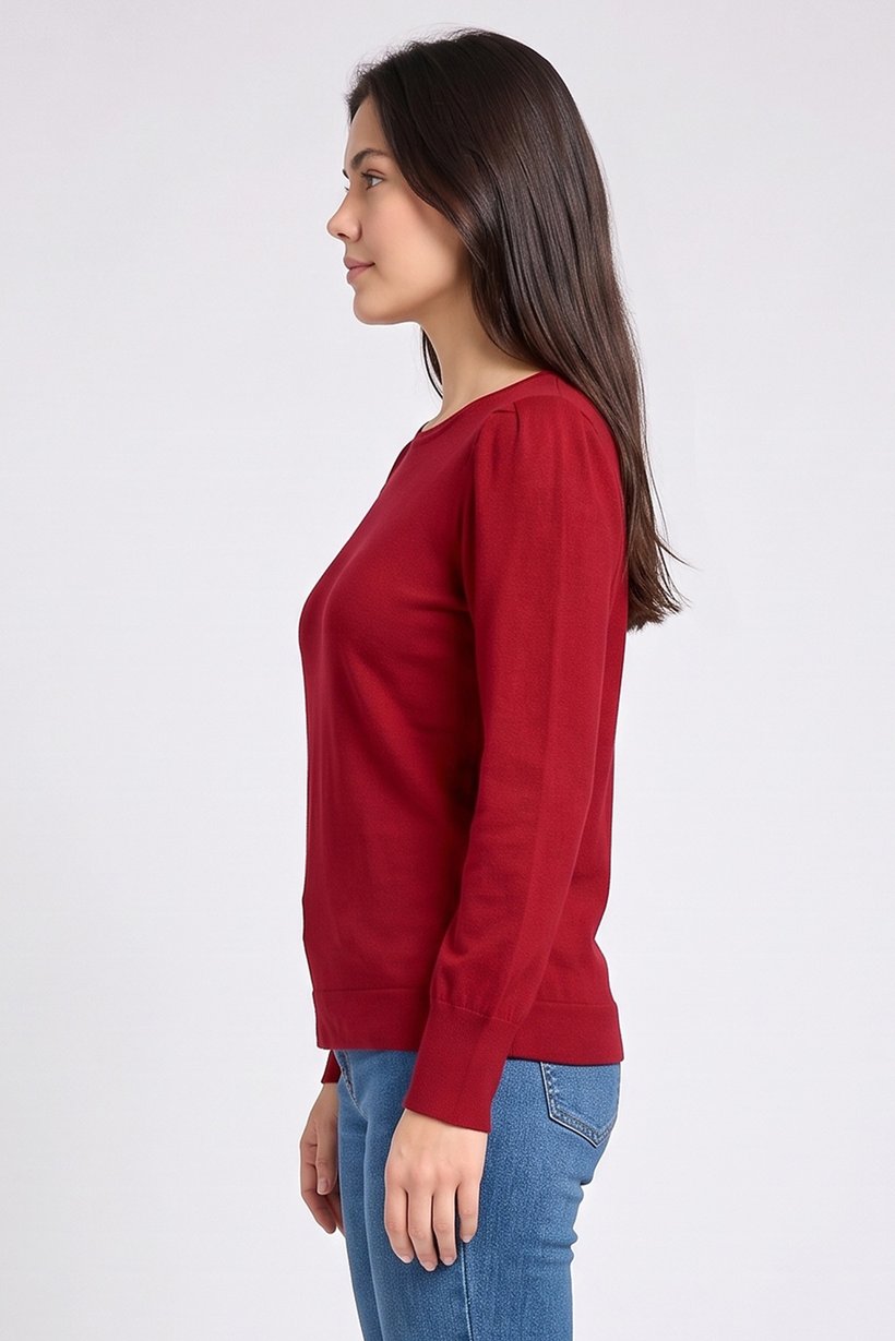 Women Plus Size Crew Neck Solid Sweater, Maroon