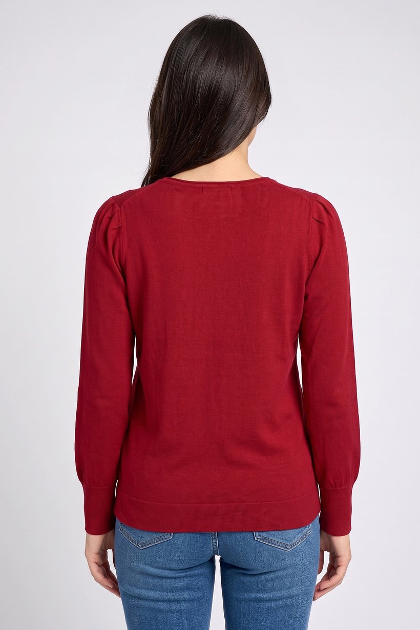 Women Plus Size Crew Neck Solid Sweater, Maroon