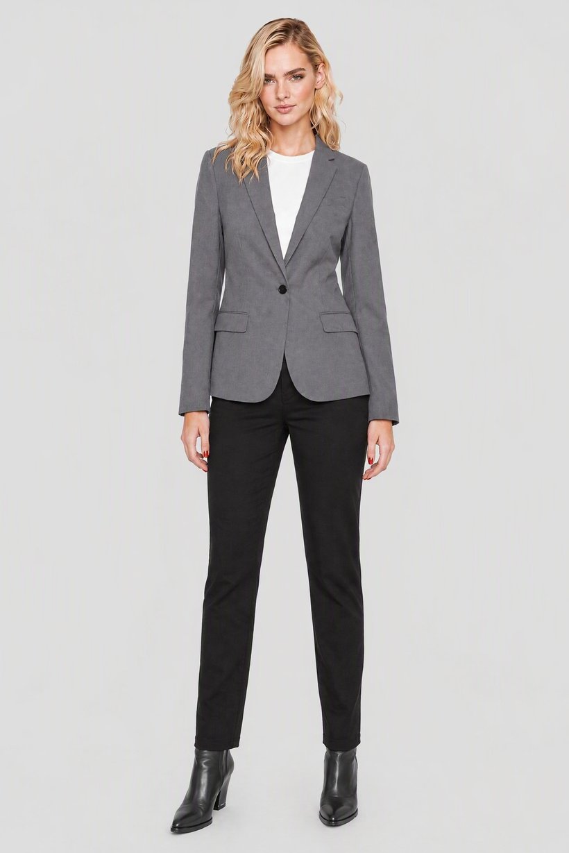Women Regular Fit Plain Casual Blazer, Grey