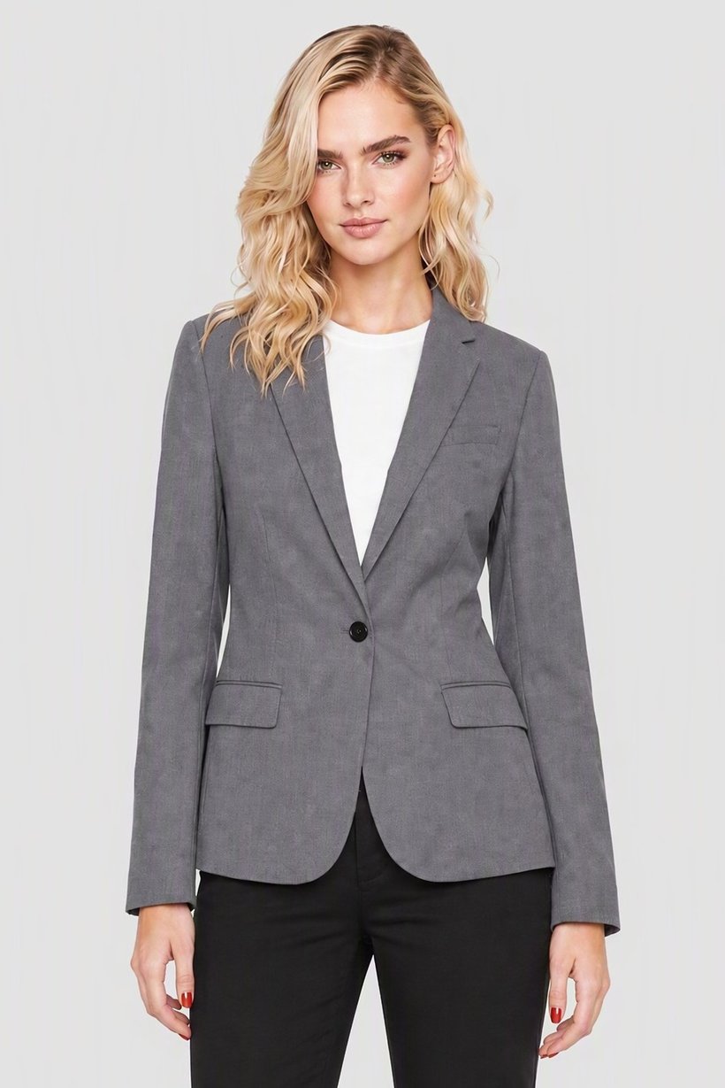 Women Regular Fit Plain Casual Blazer, Grey