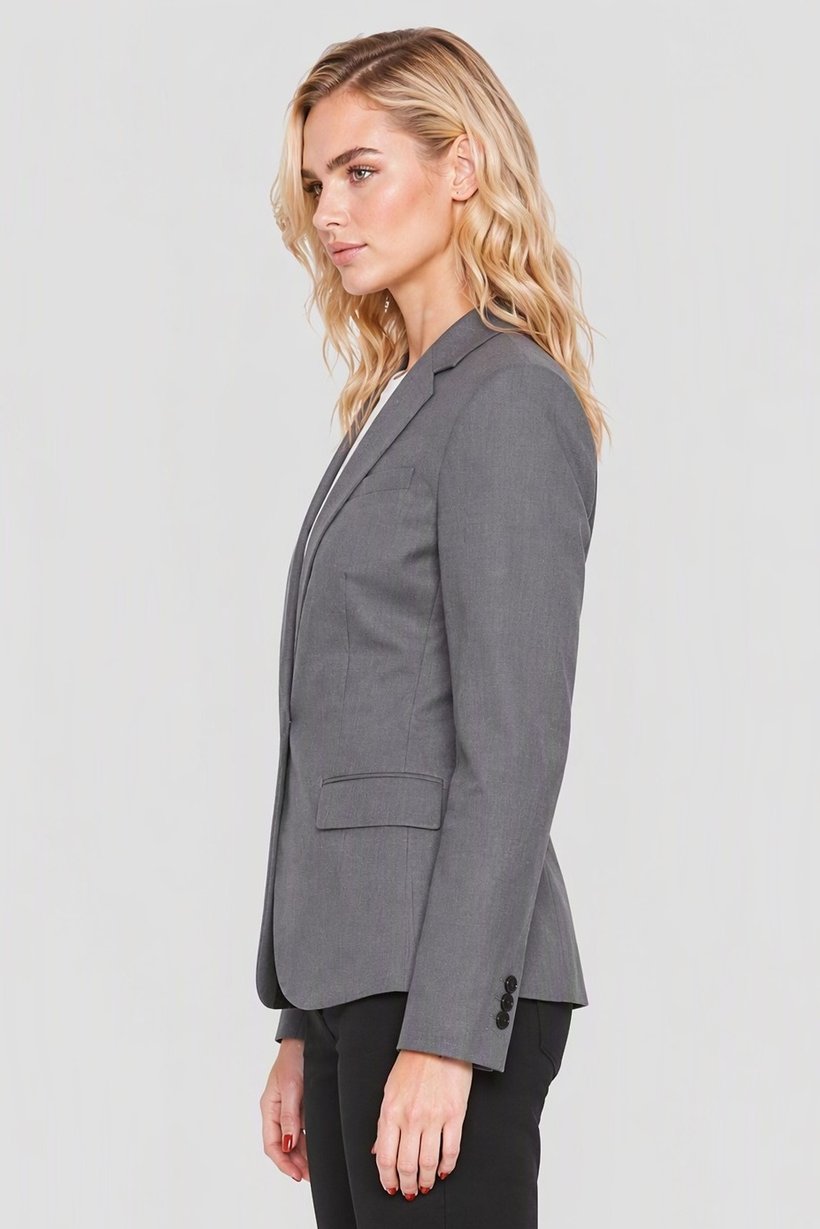 Women Regular Fit Plain Casual Blazer, Grey