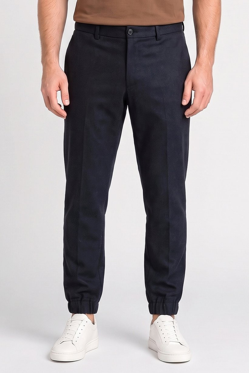 Men Regular Fit Textured Jogger Pants, Dark Navy