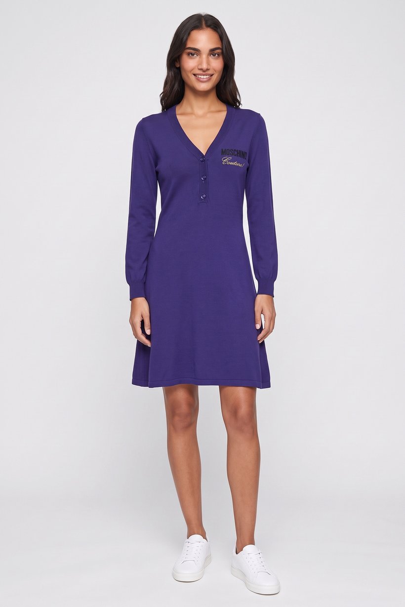 Women Embroidered Mini Sweater Dress, Dark Purple