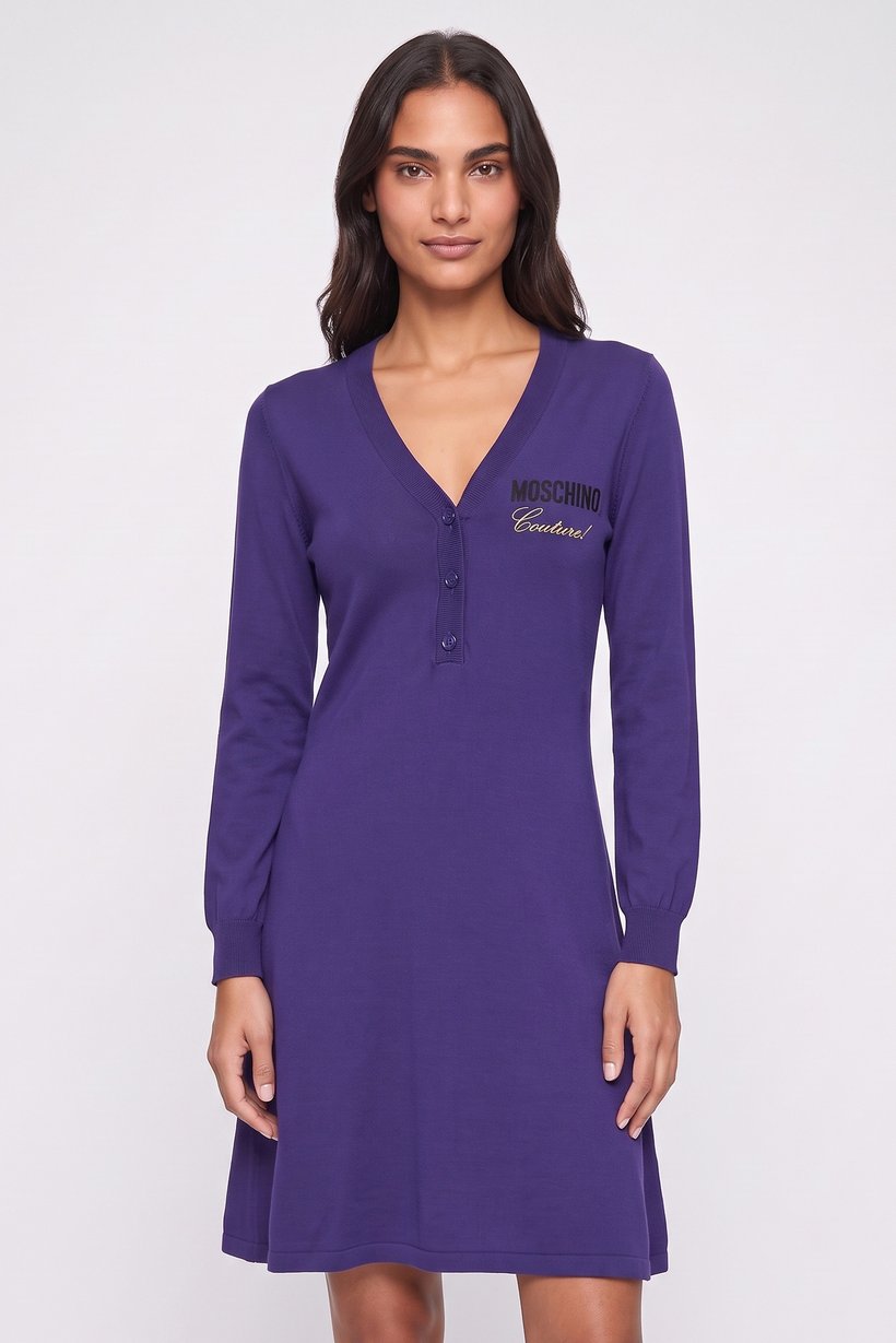 Women Embroidered Mini Sweater Dress, Dark Purple
