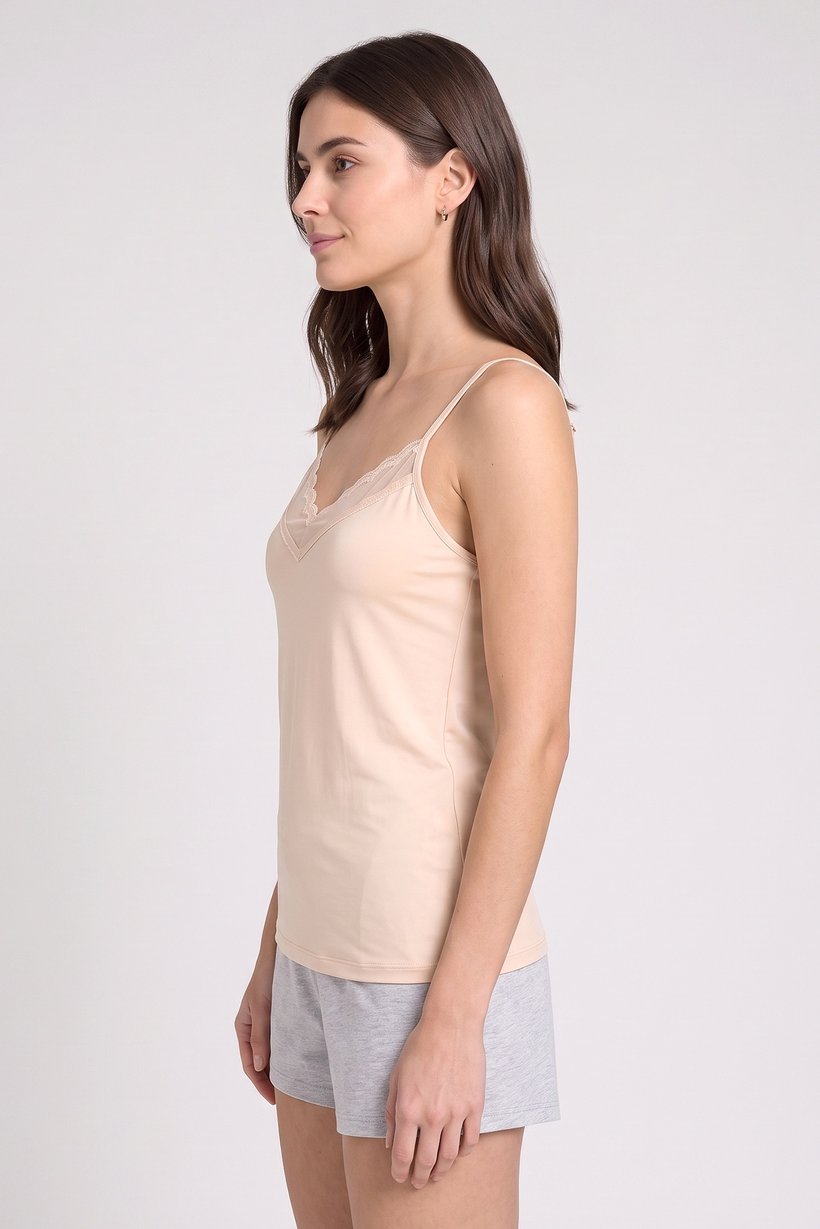 Women 2 Pcs Solid Sleepwear Lace Tank Top, Multicolor