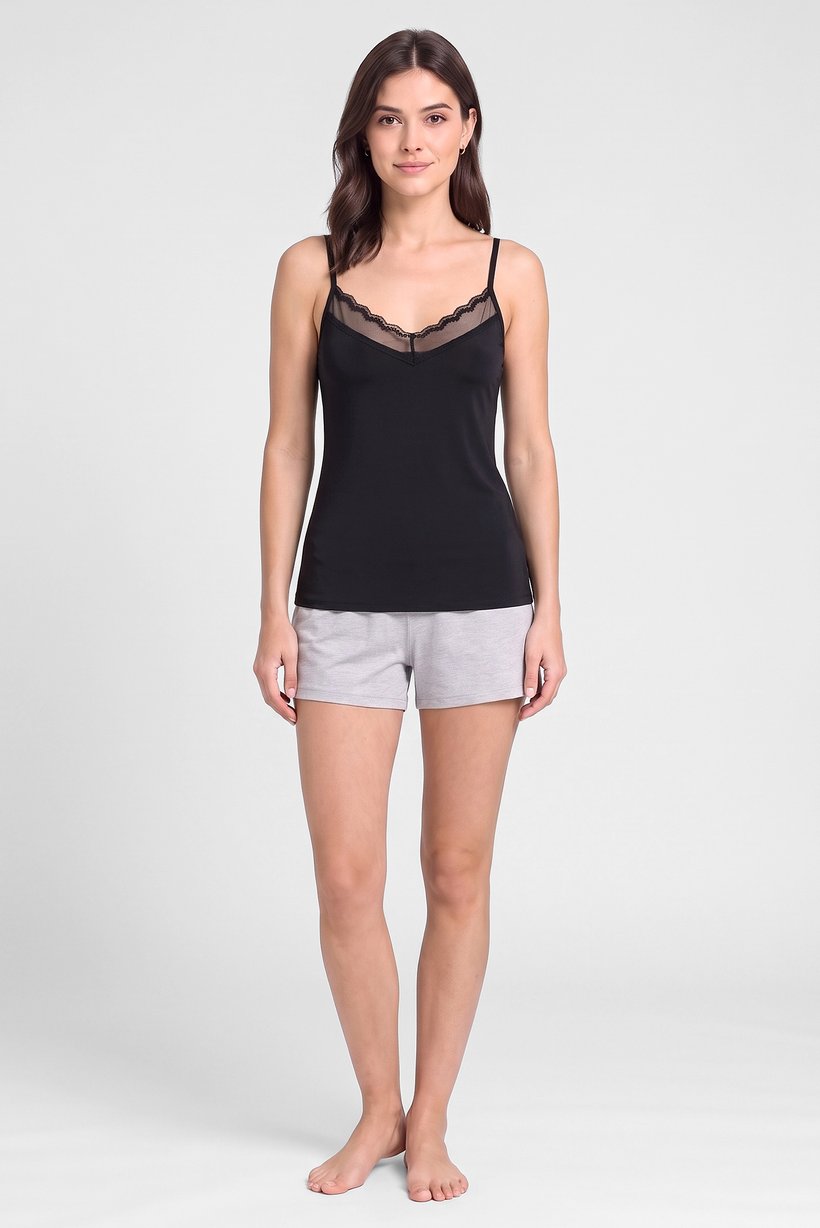 Women 2 Pcs Solid Sleepwear Lace Tank Top, Multicolor