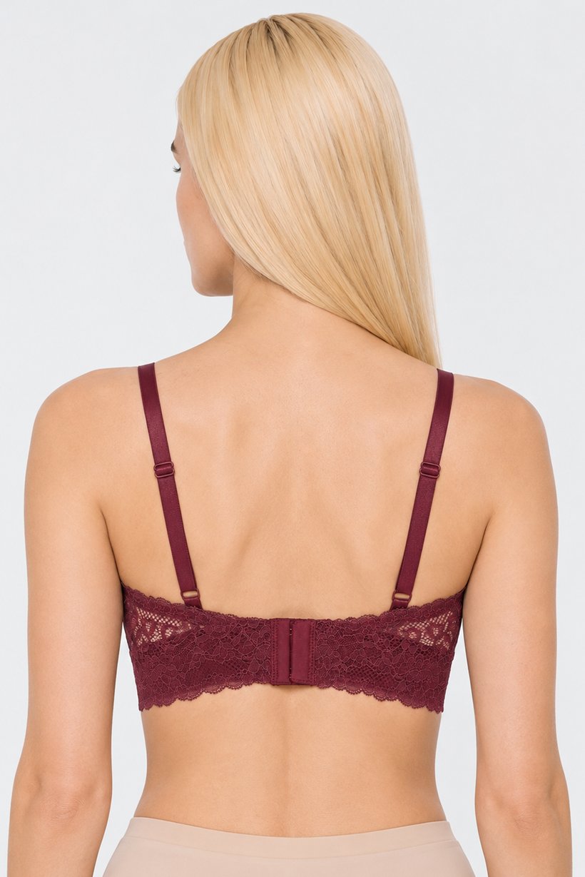Women Textured Padded Lace Bra, Maroon