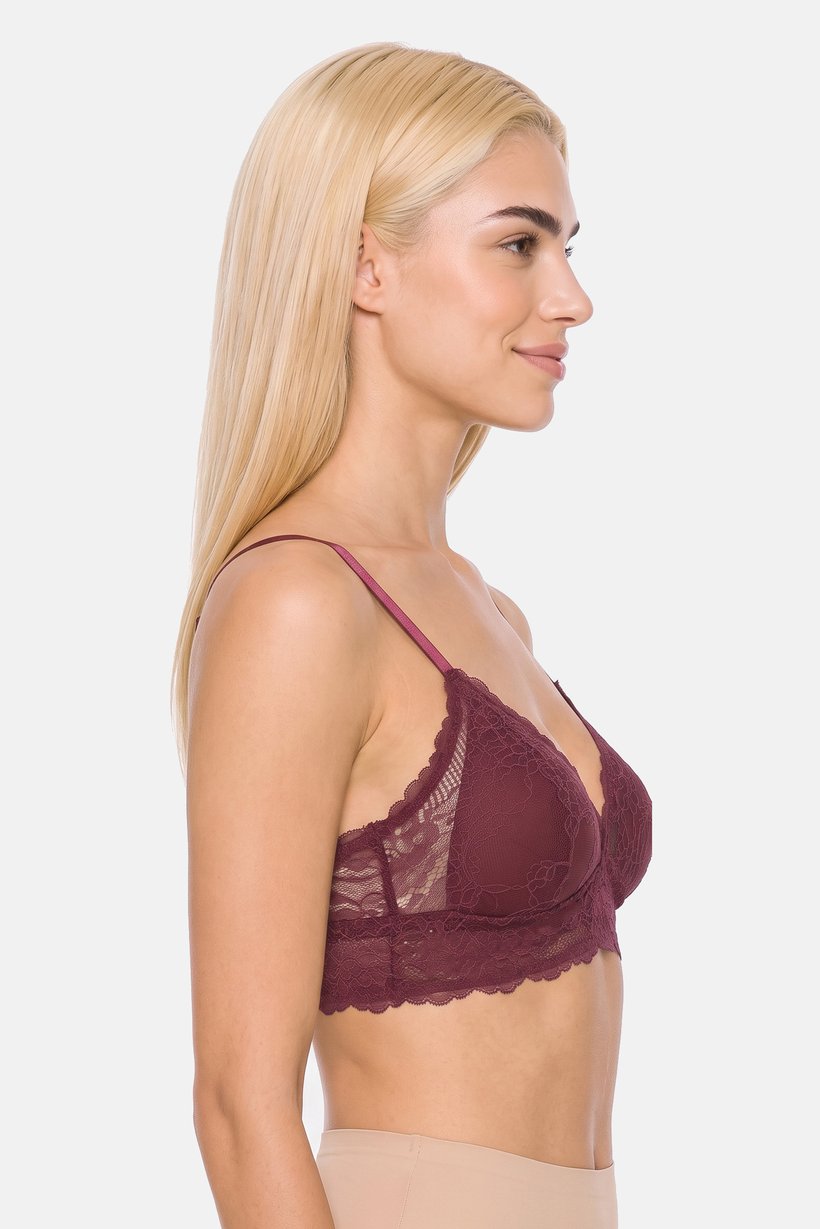 Women Textured Padded Lace Bra, Maroon