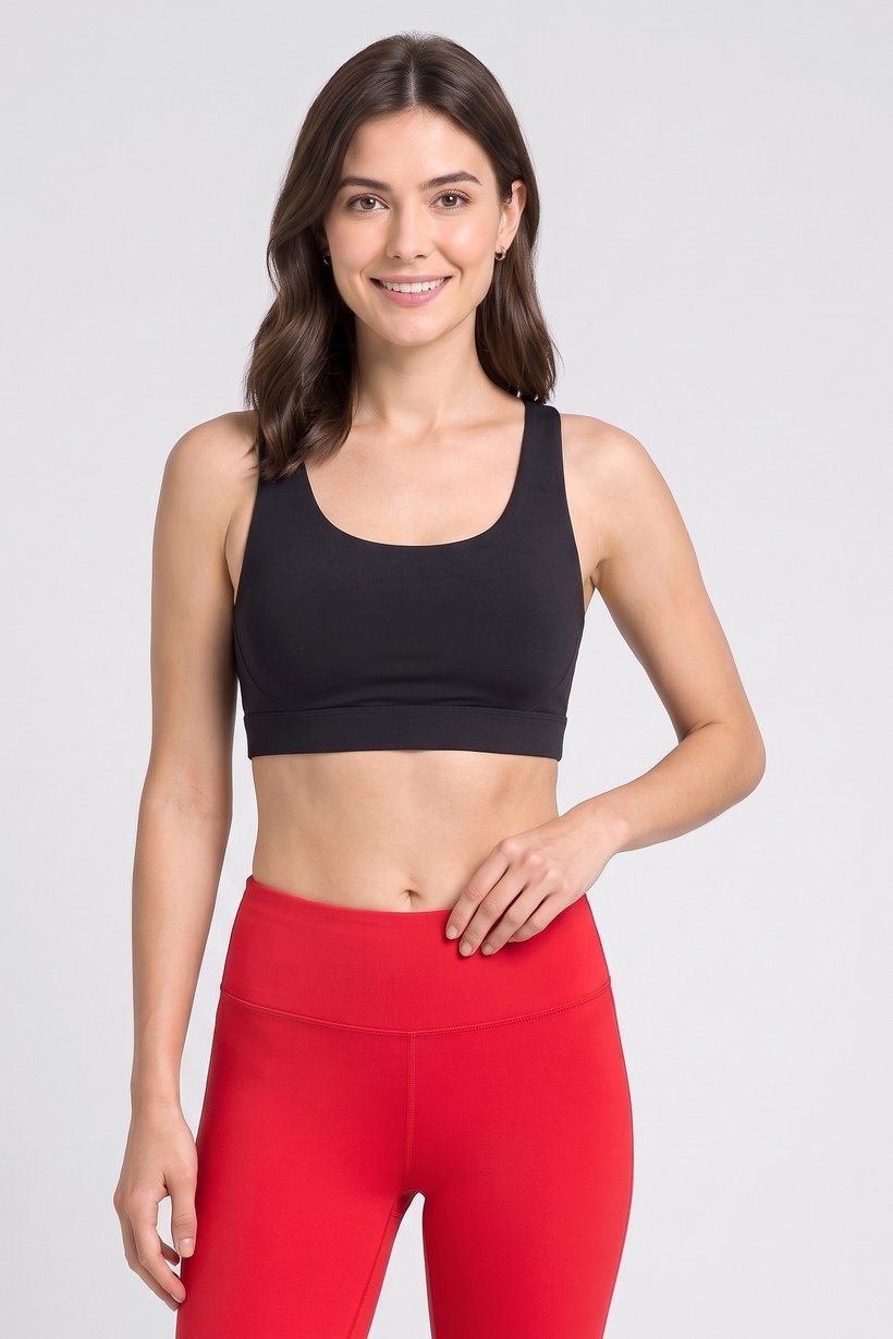 Women Sportswear Fit Plain Training Sports Bra, Black