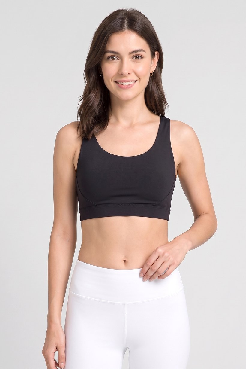 Women Sportswear Fit Plain Training Sports Bra, Black
