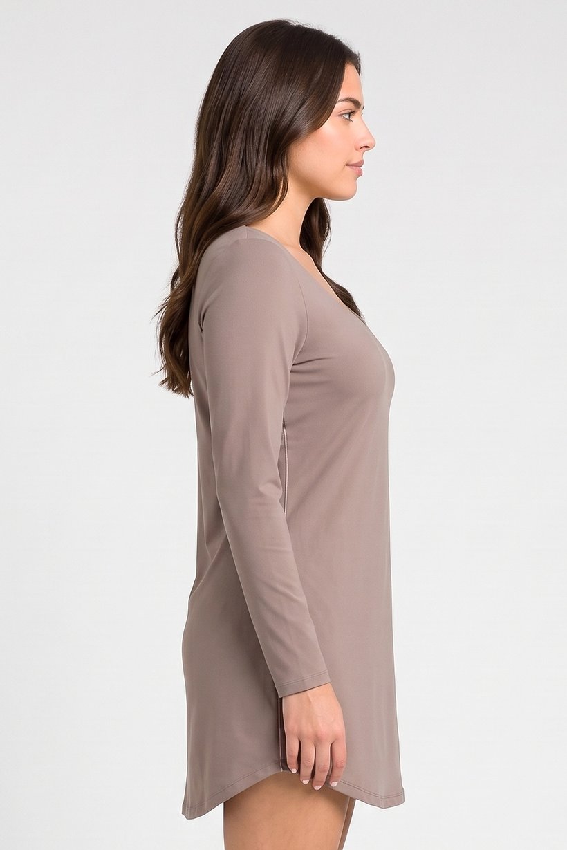Women 2 And 1 Sportswear Fit Long Sleeve Outdoor Dress, Taupe