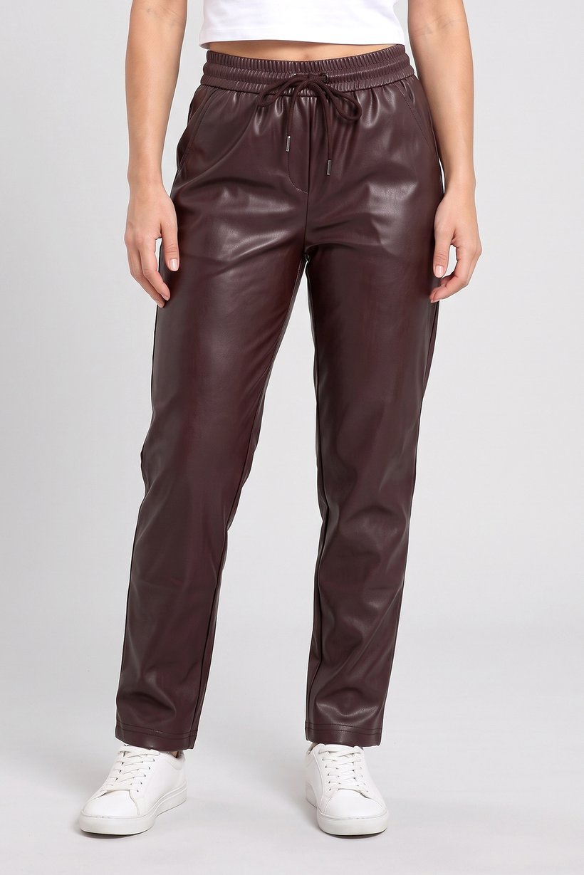 Women Solid Straight Leg Pants, Brown