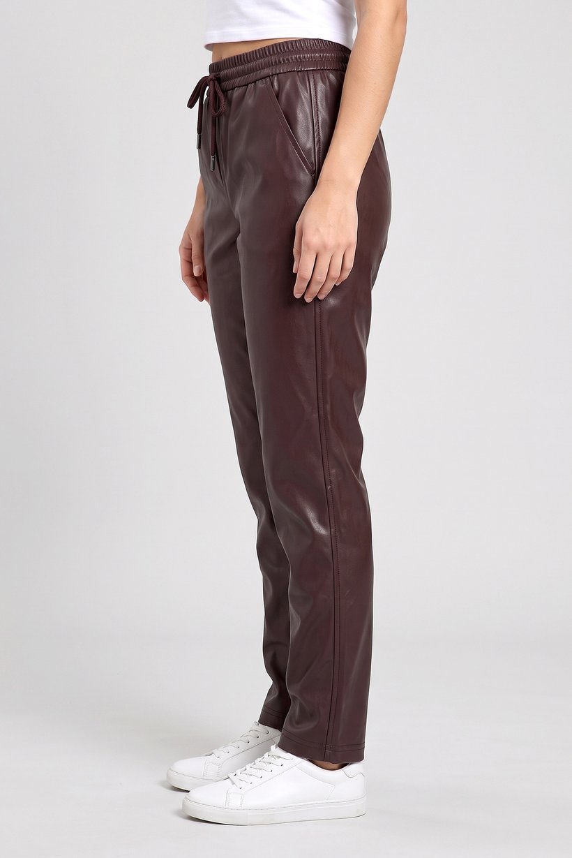 Women Solid Straight Leg Pants, Brown