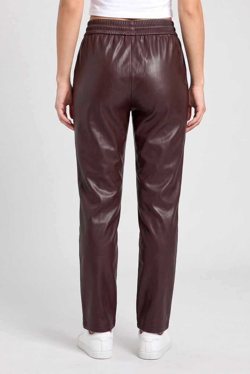 Women Solid Straight Leg Pants, Brown