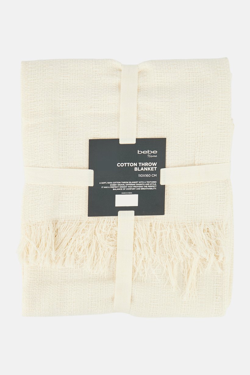 Textured Cotton Throw Blanket, Off White