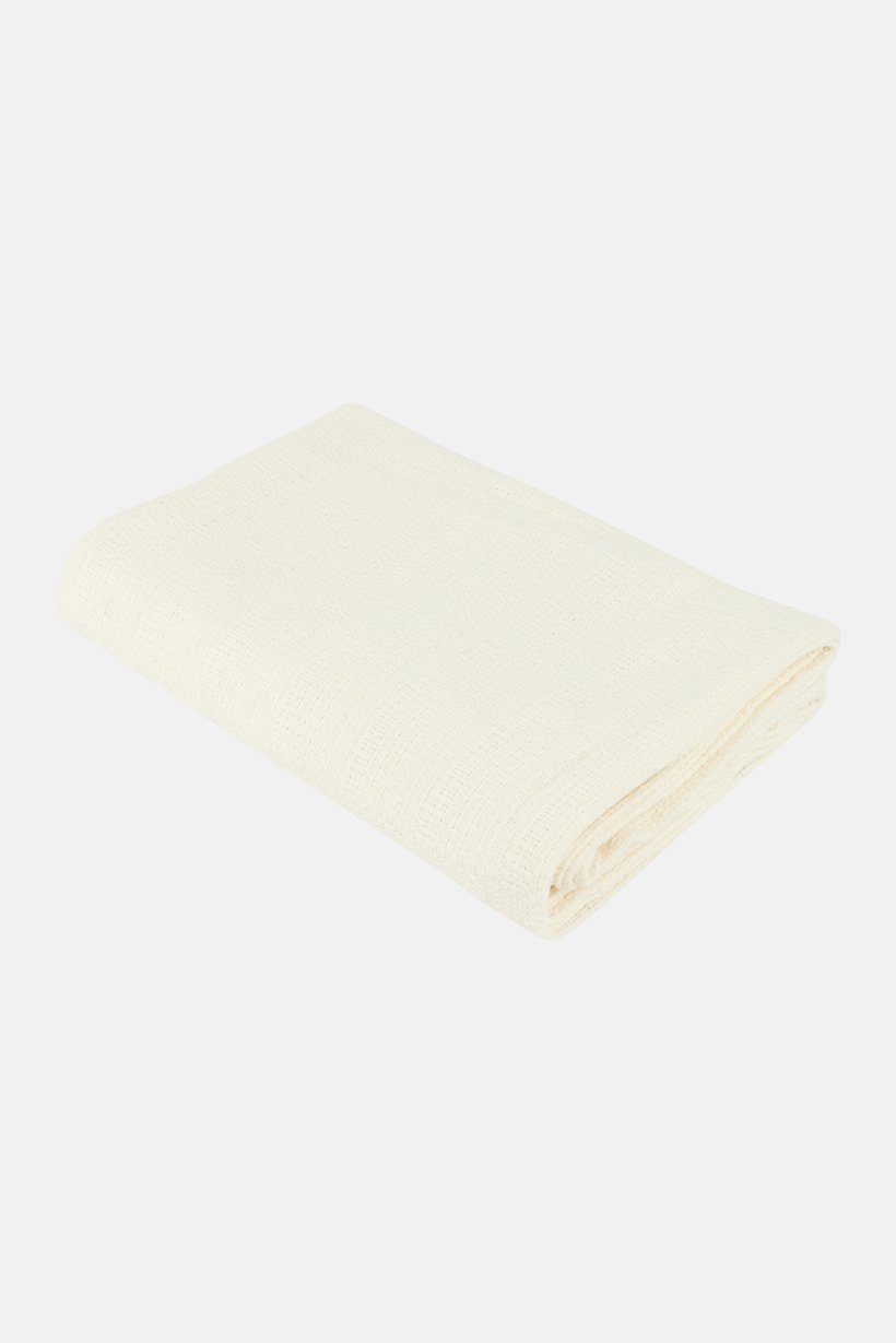 Textured Cotton Throw Blanket, Off White