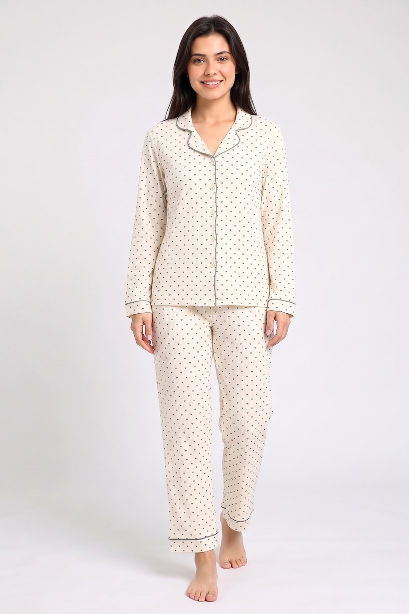 Women 2 Pcs Allover Print Long Sleeve Pyjama Top And Pants Pyjama Set, Multicolor