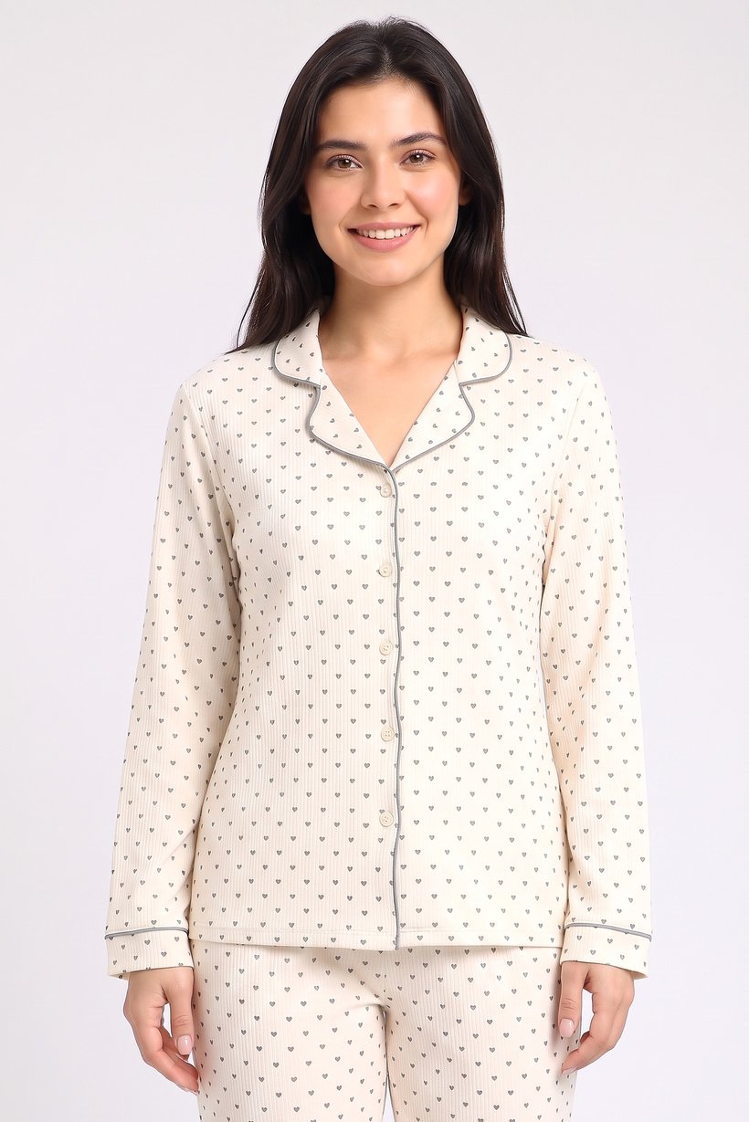 Women 2 Pcs Allover Print Long Sleeve Pyjama Top And Pants Pyjama Set, Multicolor