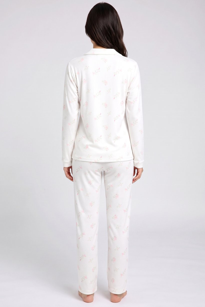 Women 2 Pieces Allover Print Long Sleeve Shirt With Pants Sleepwear Set, Multicolor