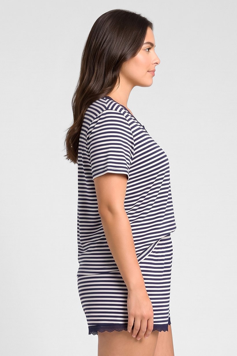 Women 2 Pieces Stripe Top And Shorts Pyjama Set, Multicolor
